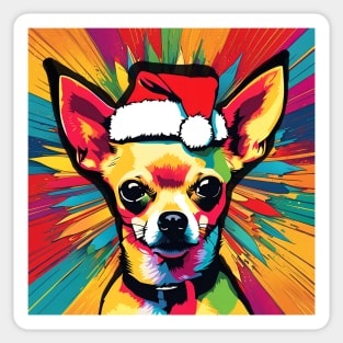 Chihuahua Wearing A Santa Hat Pop Art Puppy Sticker